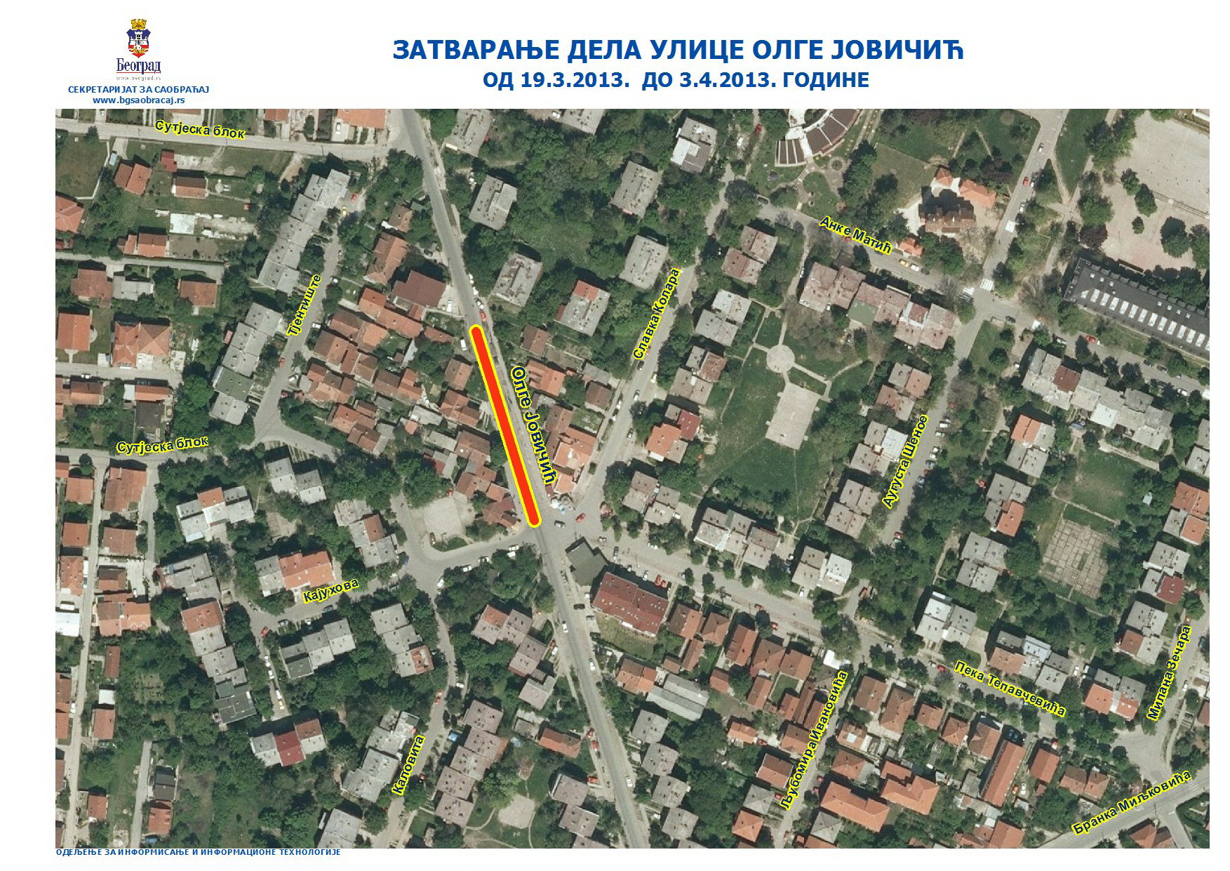 BEOGRAD: ZATVARANJE DELA ULICE OLGE JOVIČIĆ U KOTEŽU